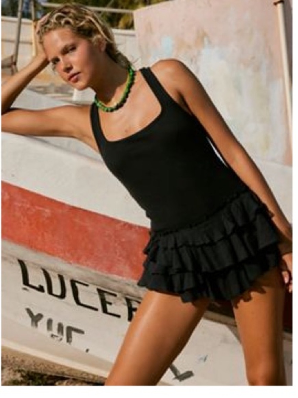 NVW w Tags Free People Black Ruffle Tank Romper